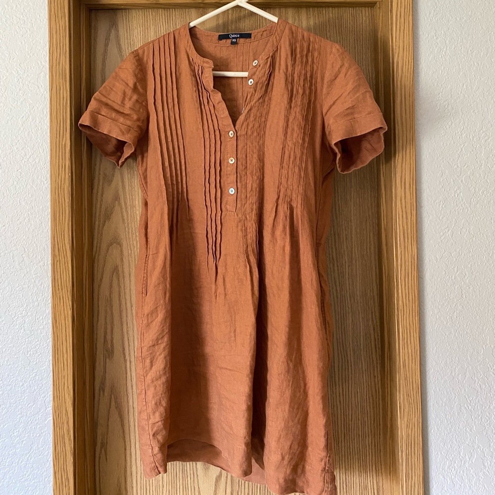 T shirt linen dress Quince orange